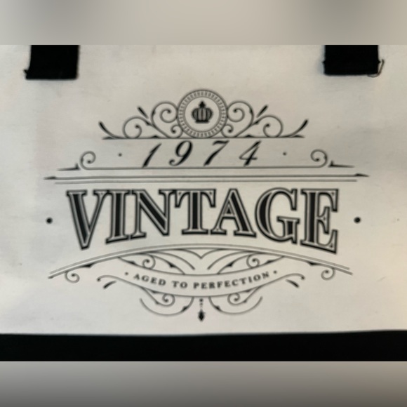 NWT “1974 Vintage, Back in 1974” Large Canvas Tote Bag Black & White Bow Detail - Picture 4 of 13